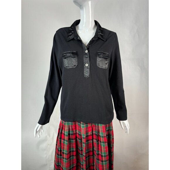 Rafaella Black Long Sleeve Blouse With Satin Trim & Dual Front Pockets Size XL - Picture 5 of 16